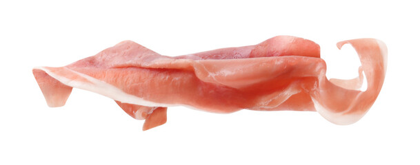Slice of delicious prosciutto isolated on white