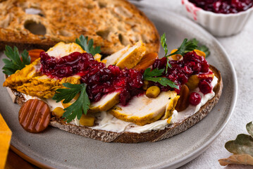 Leftover Thanksgiving day sandwich with turkey