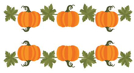 Autumn harvest pumpkin garland decoration seasonal fall leaves border graphic design element vector