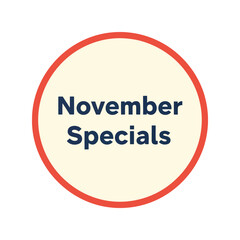 November specials circle label sale promotion discount offer marketing graphic announcement vector