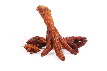 Marinated Phoenix Claw Chicken Feet with Star Anise on White Background