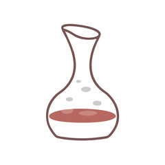 Decanter with red wine in minimalist style and simple outline design  