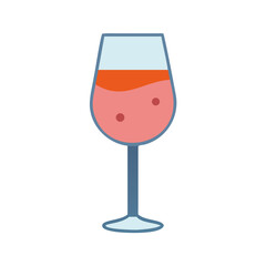 Glass of rosé wine in a stemmed glass on a white background  