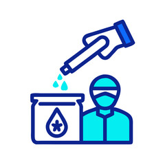 Laboratory technician dropping liquid into container with icon vector  