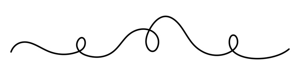 Simple, hand-drawn doodle of a wavy line with loops. Minimalistic squiggle line divider
