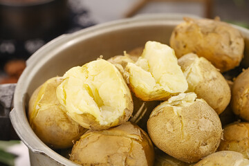 Sweet Yellow Taro Root Blooms from Gansu Province Traditional Asian Steamed Vegetables in Bowl