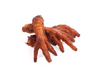 Marinated Chicken Feet with Soy Sauce Glaze on White Background