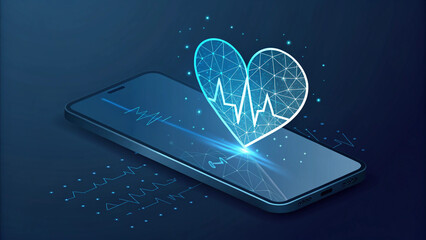 Smartphone mock up displaying a digital heart rate monitor graphic, showcasing health technology innovation with a sleek design and modern interface for medical applications