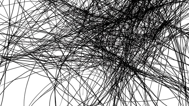 A black and white image of a tangled mess of lines and shapes