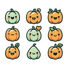 Minimalist Pastel Pumpkin Vector Icons for Halloween and Autumn Decoration