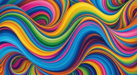 Vibrant swirling rainbow waves of color abstract background pattern