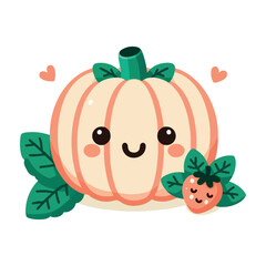 Pastel Halloween Pumpkin Characters Vector Set with Smiling Cute Faces