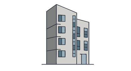 A modern, minimalist illustration of a multi-story building with a simple design, featuring windows and a clean, geometric facade.
