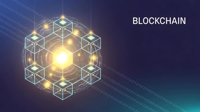 Blockchain Technology: A visually stunning depiction of the interconnectedness of blockchain technology, featuring glowing nodes and cryptographic blocks against a dark backdrop.