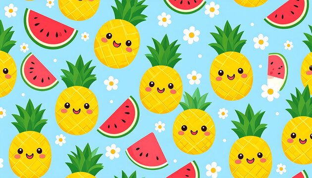 Cute Pineapple and Watermelon Pattern.