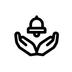 Obraz premium Symbol of bell above two hands representing alert care protection and communication