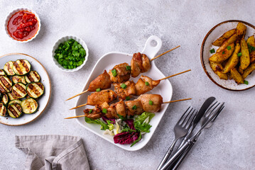 Chicken skewers kebab with vegetables