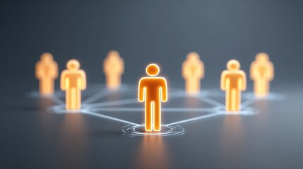 Connected People Icons Representing Social Network Interaction and Communication in a Digital Environment with Neon Effects