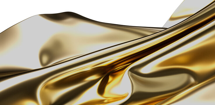 Elegant and luxurious gold fabric flowing in a wave-like pattern, perfect for backgrounds, textures, and design elements, evoking sophistication