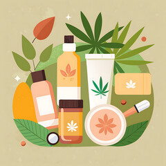 Natural Vegan Skincare Kit Laid Out on Rustic Hemp Textile Surface, Ai Generated
