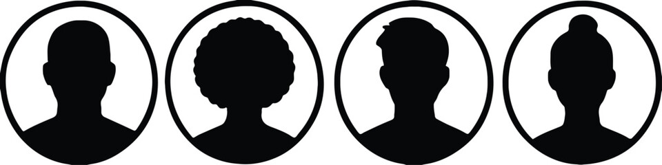 silhouette, profile, icon, avatar, people, man, woman, diversity, oval, circle, head, shoulders, black and white, graphic, symbol, representation, user, identity, anonymous, minimalist, clean, simple,
