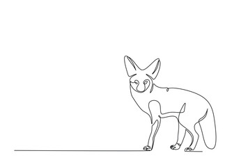 Red fox animal in single outline illustration. Continuous line art drawing of red fox animal. Editable stroke.