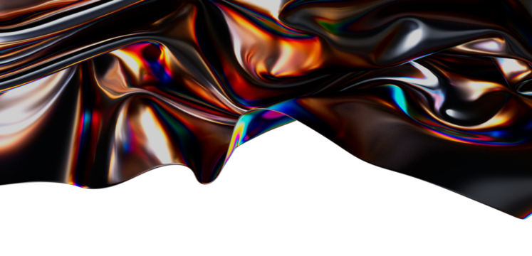 Stunning abstract art featuring a flowing, iridescent fabric reflecting light and colors. Perfect for backgrounds, digital art, and creative pro