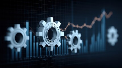 Modern Business Concept with Gears, Graphs, and Data Analysis for Industry Innovation and Financial Growth Representation
