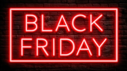 Obraz premium black friday red neon sign brick wall