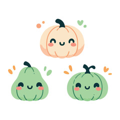 Adorable Pastel Pumpkins with Smiling Faces and Gentle Color Palette Vector