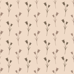 Seamless floral pattern with stylized bellflower silhouettes. Elegant botanical design for backgrounds and textiles.