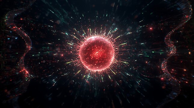 Glowing Red DNA Helix with Central Energy Sphere – Molecular Biology and Genetic Science Concept - Powered by Adobe