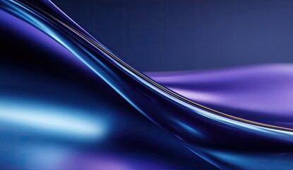 Abstract rendering of flowing metallic ribbons, in shades of indigo, violet, and blue, in a dark background