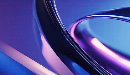 Abstract purple and blue curving glossy shapes with light reflections