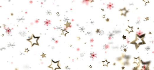 Festive background with gold stars, snowflakes and bokeh effects. Perfect for Christmas, holiday and winter designs. Ideal for greeting cards, b