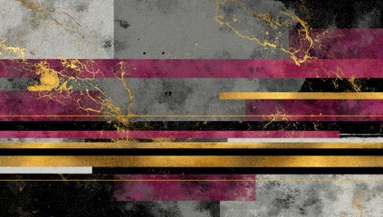 An abstract composition with rectangular shapes, watercolor washes, and gold accents