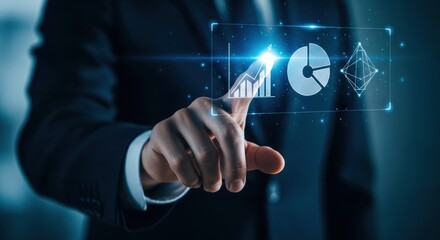 Growth and pie chart display data analysis with business success progress and trend in digital interaction