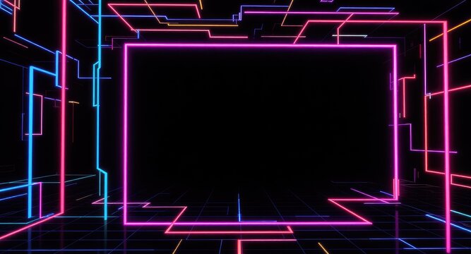 Neon Computer Screen in Digital Space.