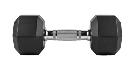 A black and white dumbbell on a white background.