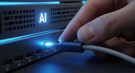 AI connection and technology integration deliver data and digital device plug for innovation