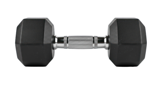A black and white dumbbell on a white background.