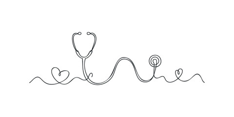 Continuous line drawing of stethoscope with heart shape