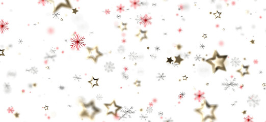 Obraz premium Festive abstract background with falling stars and snowflakes, perfect for Christmas and New Year designs. White background with golden stars,