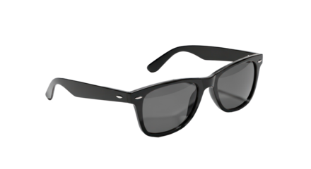 Black sunglasses with gray lenses on a white background.