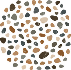 Obraz premium Circular Arrangement of Diverse Pebbles and Small Seashells Pattern