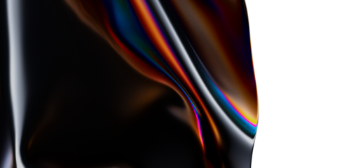 Dark abstract fabric with vibrant iridescent colors reflecting light. The smooth folds create an interesting texture. Perfect for backgrounds an