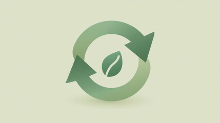 Eco recycling symbol with green arrows and leaf, minimalist sustainable development symbol for environmental concept