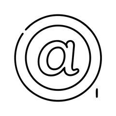 Outline of at symbol inside a circular design for icon, vector, postal, mail  