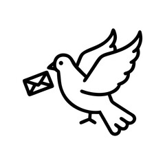 Dove carrying a letter in its beak as a concept of icon, vector, postal, mail  