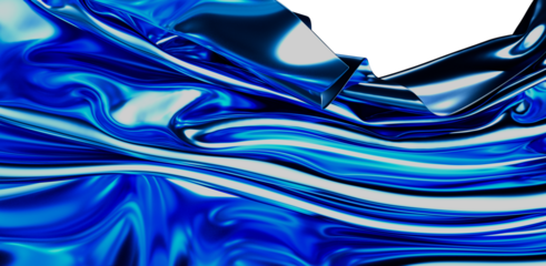An abstract image showcasing a flowing blue metallic silk background with a fluid motion. The image is ideal for design, posters, and presentati